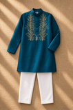 Teal Embroidered kurta st Set