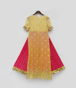 Yellow Bandhaj Kurti With Crinkle Skirt