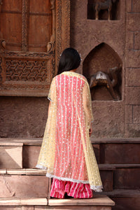 Yellow Embroidered Cape With Pink Jumpsuit