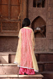 Yellow Embroidered Cape With Pink Jumpsuit