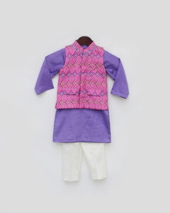 Pink Patola Printed Nehru Jacket Set