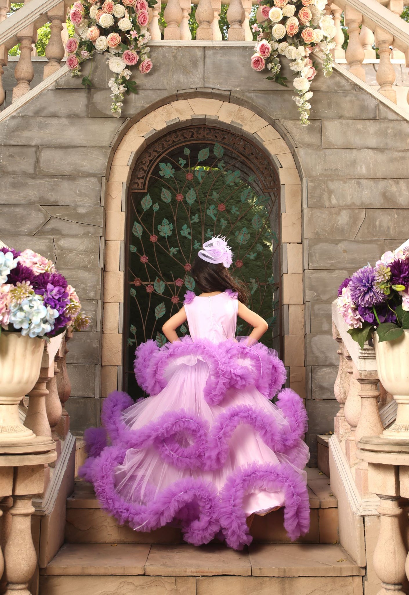 Purple Net Ruffel Gown