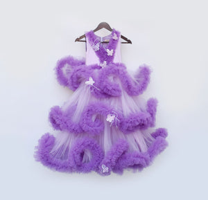 Purple Net Ruffel Gown