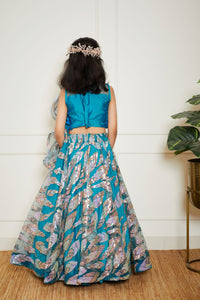 Teal Blue Embroidered Lehenga Choli