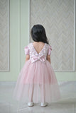 Nude Satin Pearl Dress With Back Flair