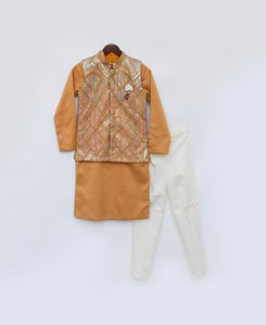 Mustard Yellow Embroidered Nehru Jacket Set