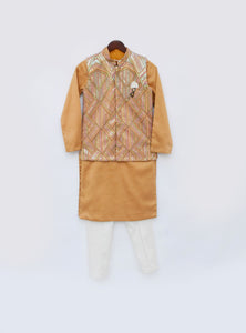 Mustard Yellow Embroidered Nehru Jacket Set