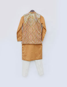 Mustard Yellow Embroidered Nehru Jacket Set