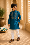 Teal Embroidered kurta st Set