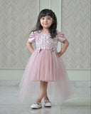 Nude Satin Pearl Dress With Back Flair