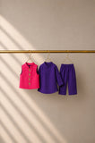 Purple Flamingo Motif Waistcoat Kurta Set