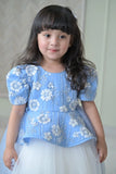 Powder Blue Ivory Sequence Peplum Dress Dress With Back Flair