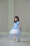 Powder Blue Ivory Sequence Peplum Dress Dress With Back Flair