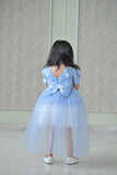 Powder Blue Ivory Sequence Peplum Dress Dress With Back Flair