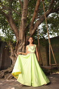 Green Anarkali Pant With Printed Cape