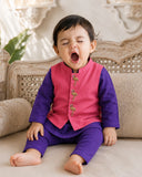 Purple Flamingo Motif Waistcoat Kurta Set