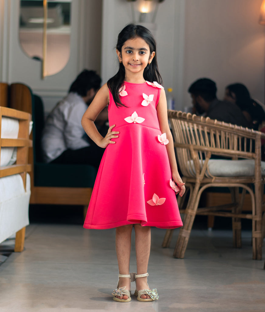 pink neoprene dress Pink Neoprene A-Line Dress with a Pattern Lil Angels