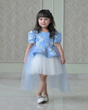 Powder Blue Ivory Sequence Peplum Dress Dress With Back Flair