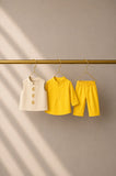 Yellow Moon-Star Motif Waistcoat Kurta Set