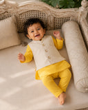 Yellow Moon-Star Motif Waistcoat Kurta Set