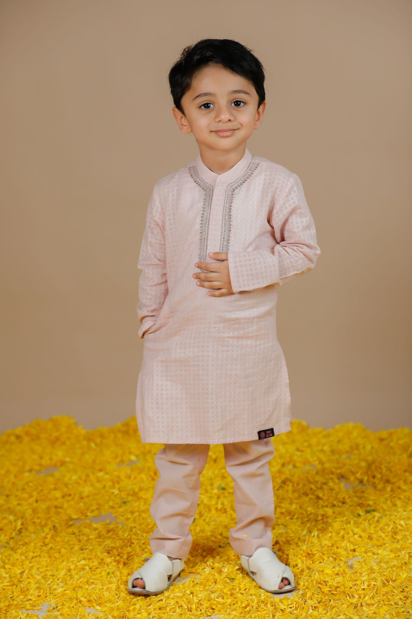 Powder Pink Hand Embroidered Cotton Kurta set