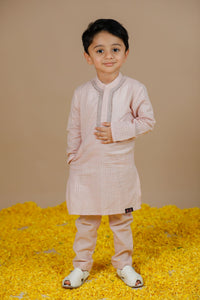 Powder Pink Hand Embroidered Cotton Kurta set