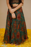 Handblock Printed Doria Lehenga Set With Smocked Crop Top