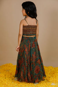 Handblock Printed Doria Lehenga Set With Smocked Crop Top