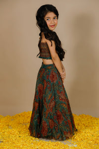 Handblock Printed Doria Lehenga Set With Smocked Crop Top