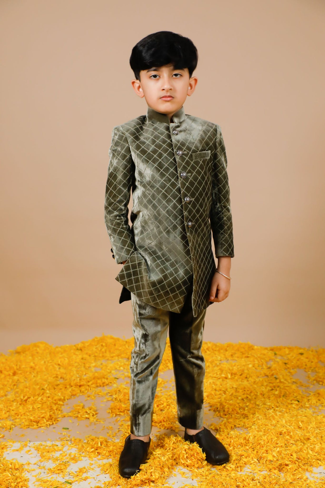 Green Silk Vevlet Quilted Jodhpuri