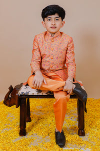 Yellow Printed Silk Chanderi Quilted Jodhpuri Set