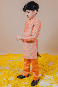 Yellow Printed Silk Chanderi Quilted Jodhpuri Set