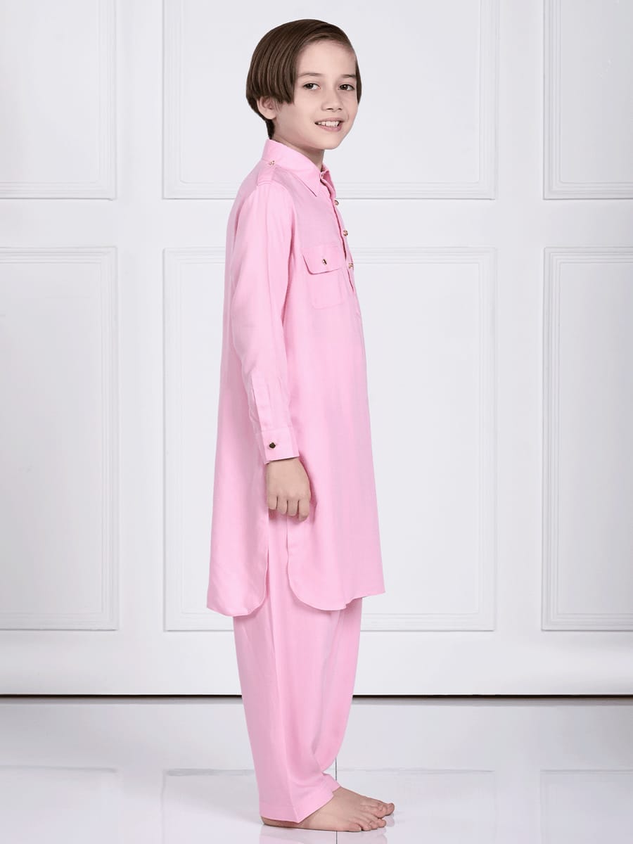 Aariv Pink Pathani Kurta Pajama Set