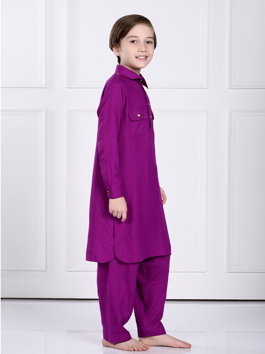 Amer Purple Pathani Kurta Pajama Set