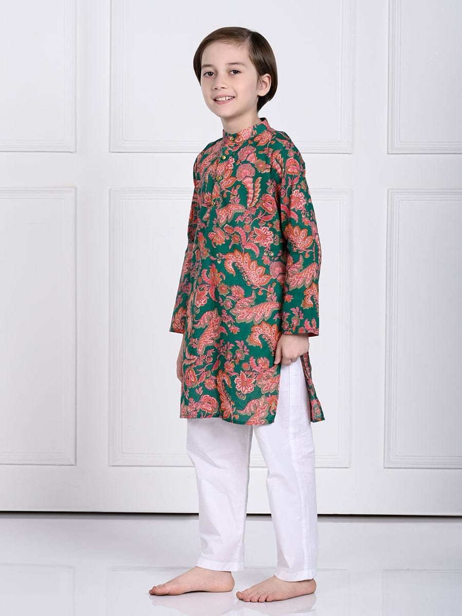 Anam Dark Green Pathani Kurta Pajama Set