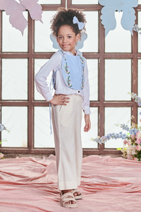 Gaia Thread Embroidered Bib With Bell Bottom Pants And Shirt- Set Of 3