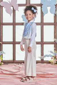 Gaia Thread Embroidered Bib With Bell Bottom Pants And Shirt- Set Of 3