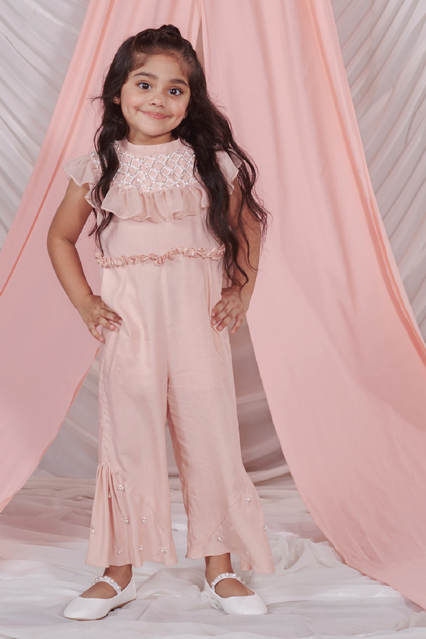 Mia -  Full Length Jumpsuit With Ruffled   Cape - Set Of 2