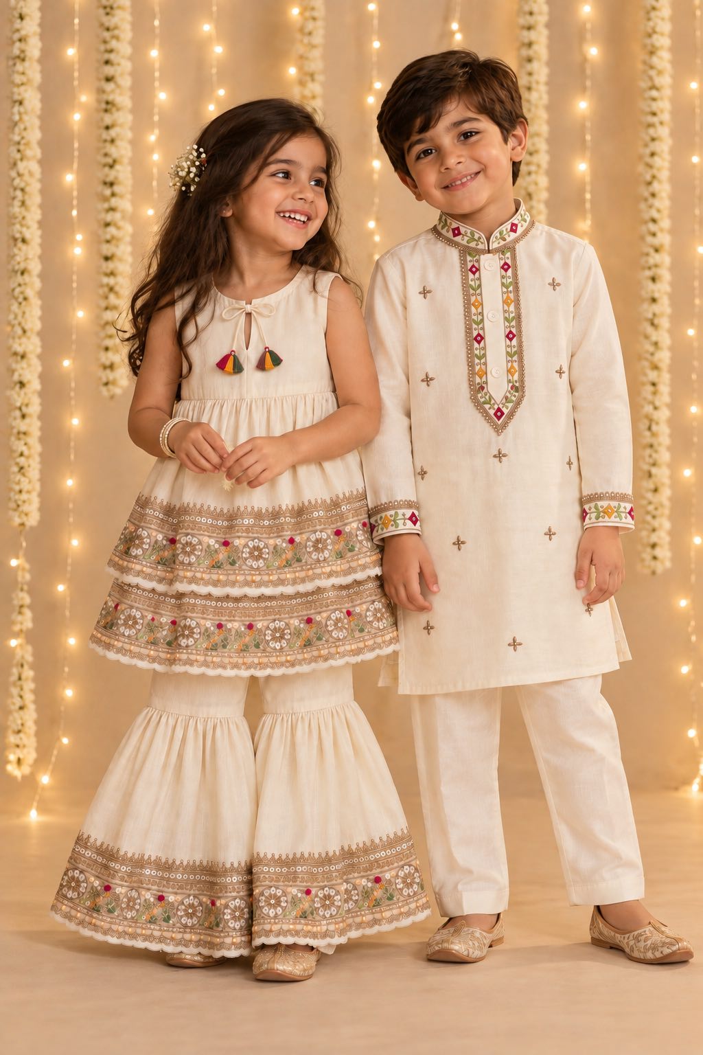 Ivory embroidered placket kurta set