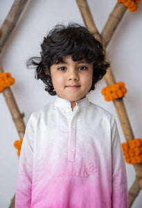 Fuachia Shaded Kurta With Motif Set For Boys