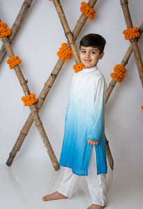 Cobalt Shaded Kurta With Motif Set For Boys