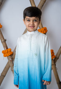 Cobalt Shaded Kurta With Motif Set For Boys