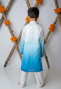 Cobalt Shaded Kurta With Motif Set For Boys