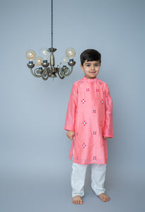 Coral All Over Embroidered Kurta Set For Boys