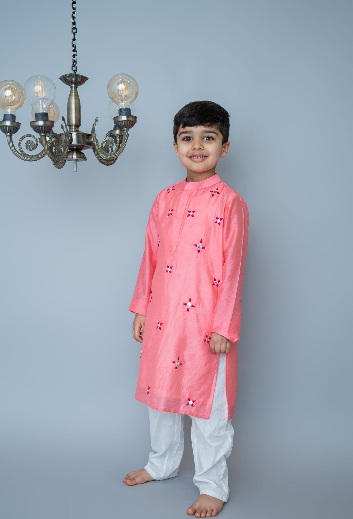 Coral All Over Embroidered Kurta Set For Boys