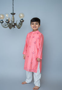 Coral All Over Embroidered Kurta Set For Boys