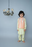 Peach Mirror Embroidery Bandhgala Set For Boys