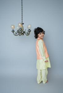 Peach Mirror Embroidery Bandhgala Set For Boys