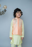 Peach Mirror Embroidery Bandhgala Set For Boys