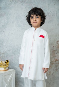 Ivory Silk Sherwani With Contrast Detailing For Boys